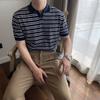 Verão respirável manga curta meia manga camiseta listrada moda masculina nova coreana polo malhas casual lasel camiseta