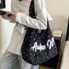 Bolsa de lona com estampa de leopardo, moderna e de grande capacidade, bolsa de ombro feminina, estilo coreano, design casual e simples de bolinhas