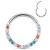 Anillo de Nariz y Pendientes de Aleación de Titanio F136 de Superficie Plana Incrustados con Circonio de Color y Diamantes, Joyería para Piercing Transfronteriza