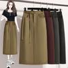 Plus Size Fat mm Design Único Cintura Alta Saia com Tiras Feminina Outono Nicho Fenda Elegante Look Emagrecedor Saia