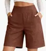 Nuevos shorts de bolsillo para mujer de estilo europeo y americano, de algodón y lino para verano, holgados y casuales, versátiles para usar en casa, adelgazantes y de corte recto