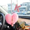 Coração de Pelúcia com Alfabeto Argila Acessórios para Interior de Carro Pingente para Mulheres, Ornamento de Pendurar Espelho Retrovisor de Carro com Strass