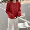 Estilo coreano estilo perezoso suave otoño e invierno Nuevo cuello redondo corto color liso trenzado grueso lana suéter jersey para mujer