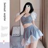 Traje de baño similar al de Song Ji-Ah, Estampado de pata de gallo, Dos piezas, Cubre abdomen, Adelgazante, Vestido de traje de baño conservador para aguas termales, Estilo deportivo a cuadros