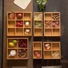 Plato de Frutas de Nueve Compartimentos para Preparar Té Junto a la Estufa, Bandeja de Madera con Compartimentos Divididos, Plato Lateral para Olla Caliente