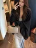 Cardigan de Tricô LEKA Estilo Old Money Cor Café Manga Morcego para Mulheres Outono Peça de Camada Xale Cobertura Top de Comprimento Médio