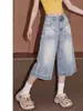 Jeans de pierna ancha azul claro estilo americano para mujer, pantalones rectos holgados de cintura alta para adelgazar, pantalones cortos de Guangzhou Xintang