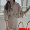 Novedad Primavera y Verano 2026 Camisa Holgada Adelgazante con Cordones para Mujer Falda Larga por Encima de la Rodilla Vestido de Algodón y Lino Retro Francés para Mujer