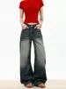 Calça Jeans Reta Estilo Vintage para Mulheres, Nova Coleção Outono 2025 Streetwear Americano Lavada Cintura Baixa Casual Comprimento Total