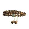 Pulsera de Doble Círculo Estilo Antiguo Artístico de Sándalo Verde Pulsera Tejida DIY de Color Verde Esmeralda Cuentas de Oración Emparejadas con Cuentas de Barril para Hombres y Mujeres