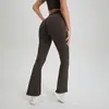 Calça Yoga Lycra Cintura Alta Franzida Levanta Bumbum Anti-Enrolamento Cor Nude para Corrida ao Ar Livre Respirável Fitness Calça Flare