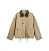 Jaqueta de Trabalho Barn Wind com Gola de Couro para Motociclista 25 Outono/Inverno Novo Retro Solta à Prova de Vento Cardigan Color-Block para Casal