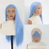 Atacado de Fábrica Estilo Retrô Franja Azul Beleza Xale de Três Pontos Peruca de Cabelo Longo Liso Touca