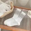 Calcetines de Felpa Serie Miu para Mujer Primavera y Verano Lolita Calcetines de Media Pantorrilla Transpirables Malla Fina Niñas Encaje Calcetines Blancos