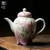 Tetera de cerámica estilo chino nuevo con flor de hibisco pintada a mano Mojie, juego de té kung fu, para uso doméstico, tetera con filtro de bola, tetera individual