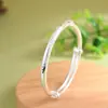Ciervo Dorado Rey Plata Pura 999 Plata Lisa Barra Redonda Diseño de Empuje y Tirón Sólido Grabado Flor de Ciruelo Pulsera de Plata Pura para Mamá
