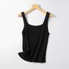 [Hengjia Hj] 2025 Otoño Cuello Cuadrado Tencel Tejido Tirantes Chaleco de Seda para Mujer Top sin Mangas