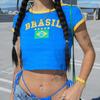 Ropa de Mujer de Exportación Europea y Americana Estampado de Letras Transfronterizo Bordado Moda Tops de Equipo Ajustada Sexy Caliente Camiseta de Manga Corta