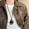 Colar Casual de Metal e Couro com Pinha Estilo Coreano Feminino Pingente Longo de Alta Qualidade Corrente para Suéter Acessórios Elegantes de Inverno
