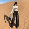 Jovem Laranja# Estilo Americano Vintage Lavado Design Calça Jeans Perna Larga Feminina Cintura Alta Emagrecimento Personalizada Moderna Calça Mop All-match