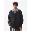 Suéter de punto retro estilo old money para hombre y mujer, top de punto patchwork de punto falso de dos piezas de moda para parejas, suéter estilo casual americano