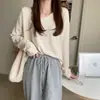 Otoño, Invierno 2026 Nuevo Suéter de Punto de Manga Larga con Cuello en V Estilo Coreano para Mujer, Top Básico Holgado