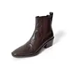 Elegantes Botines Chelsea de Piel de Oveja con Textura de Grano Básico Versátil para el Trabajo Otoño/Invierno 2026 Tacón Medio Grueso Punta Cuadrada Botines de Piel Genuina para Mujer