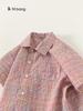 Roupa Infantil Yubao Verão Novo Top Infantil Fino Versátil Casual Gola Lapela Manga Curta Camisa Xadrez Bordada com Letras