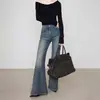 Jeans Vintage Lavados Rectos Acampanados Talla Grande para Mujer, Nuevos Pantalones de Campana de Pierna Ancha Sueltos de Cintura Alta para Otoño/Invierno