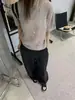 Blusa de tricô de cor sólida com gola redonda, detalhes vazados e manga curta para mulheres, verão 26, fina, solta, modeladora, camiseta versátil, cor damasco, tamanho único