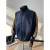 Chaqueta deportiva retro a rayas con bloques de color y cuello alto para hombre, sudadera juvenil moderna estilo americano, prenda exterior casual