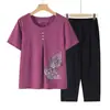 Conjunto de atuendo de verano para la abuela, top de manga corta para personas mayores, ropa para mujeres de mediana edad y mayores, camiseta para mamá, conjunto de dos piezas de camisa y pantalones