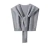 Xale de Caxemira Tricotado para Mulheres, Roupa Exterior de Primavera e Outono, Cardigã Fino de Cor Sólida, Lenço de Verão com Nó e Gola Falsa