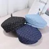 Novo boina artística de brim com poá para mulheres, estilo primavera e outono, clássica, moderna, chapéu de artista versátil, retrô e tendência