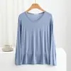 2024 Nuevo Estilo Camiseta Básica Fina de Manga Larga para Mujer Primavera y Otoño Modal Cuello en V Camiseta Interior Holgada Todo Fósforo Color Sólido Top
