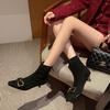 Botines Cortos de Tacón Medio Apuntados de Moda 2025 Diseño de Nicho para Mujer Botas de Moda Llamativas