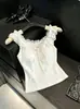 2026 Novo Top Tubinho de Renda Patchwork sem Alças de Manga Curta com Design Ajustável na Cintura, Top Justo Estilo Puro Desejo em Branco