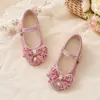 Zapatos de fiesta de rendimiento para niñas, multicolor, suela suave, antideslizantes, con correa de lazo, estilo princesa dulce, zapatos de una sola pieza