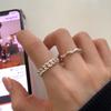 Juego de Anillos Metálicos con Cadena de Perlas de Agua Dulce para Mujer, Nicho Retro de Personalidad Simple, Versátil, Elegante