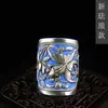 Anillo de plata de 999 pies año por año vintage plata de ley anillo abierto de plata de ley para hombres y mujeres pareja color esmalte anillo azul quemado