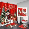 Cortina de Ducha Impermeable de Poliéster con Muñeco de Nieve Rojo de Navidad Amazon Tela Decorativa de Fondo para Hotel Decoración de Escena de Baño