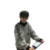 Sudadera con Capucha y Cuello Alto de Tres Rayas Estilo Americano para Hombre, Otoño/Invierno, Estudiantes de Secundaria/Preparatoria, Chaqueta Holgada, Ropa de Abrigo para Adolescentes