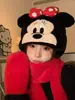 Genuino Autorizado Mickey Pato Donald Lindo Sombrero Esponjoso Conjunto de Tres Piezas Invierno Forrado de vellón Cálido Sombrero Bufanda Conjunto de Dos Piezas