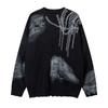 Suéter Crewneck Jacquard Pintado por Spray Corrente de High Street Estilo Americano Marca Moderna Retro Solto Versátil para Homens e Mulheres