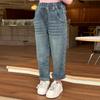 Otoño e invierno 2023 Nuevos pantalones de niña jeans rectos ajustados jeans para niños jeans forrados de vellón invierno