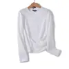 Gola Redonda Primavera, Outono e Inverno Feminina Básica Manga Longa Camada Base Algodão Camiseta Cor Pura Estilo Simples Europeu e Americano Transfronteiriço Novo Estilo