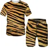Moda Nueva Transfronteriza Aliexpress Traje Deportivo de Dos Piezas para Hombre con Estampado de León 3D Traje de Verano Camiseta Pantalones Cortos
