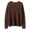 Novo suéter de cashmere outono e inverno para mulheres, blusa base de tricô com decote redondo vazado, suéter de cashmere casual moderno e versátil