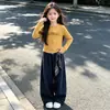 Conjunto de cárdigan de punto casual de otoño para niñas 2026 Nuevo elegante para chica de secundaria Top de manga larga Conjunto de dos piezas