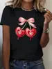 Camiseta Casual de Manga Corta Harajuku con Diseño de Lazo de Cereza en Forma de Corazón Ropa Estética Streetwear
